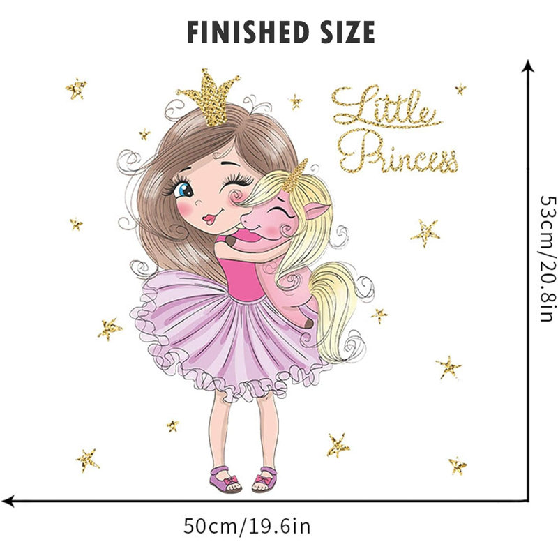 Adhésif décoratif "petite jolie princesse" étreignant bébé licorne Lewy