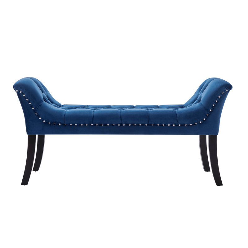 Velvet Upholstered Bench, Blue