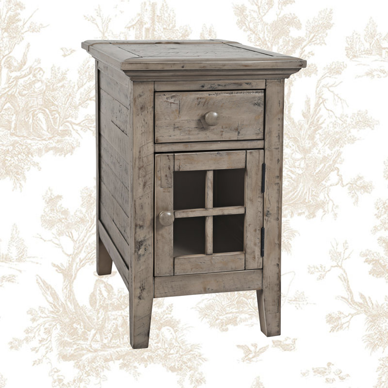 Knorr Solid Wood End Table with Storage and Built-In Outlets, Watch Hill
