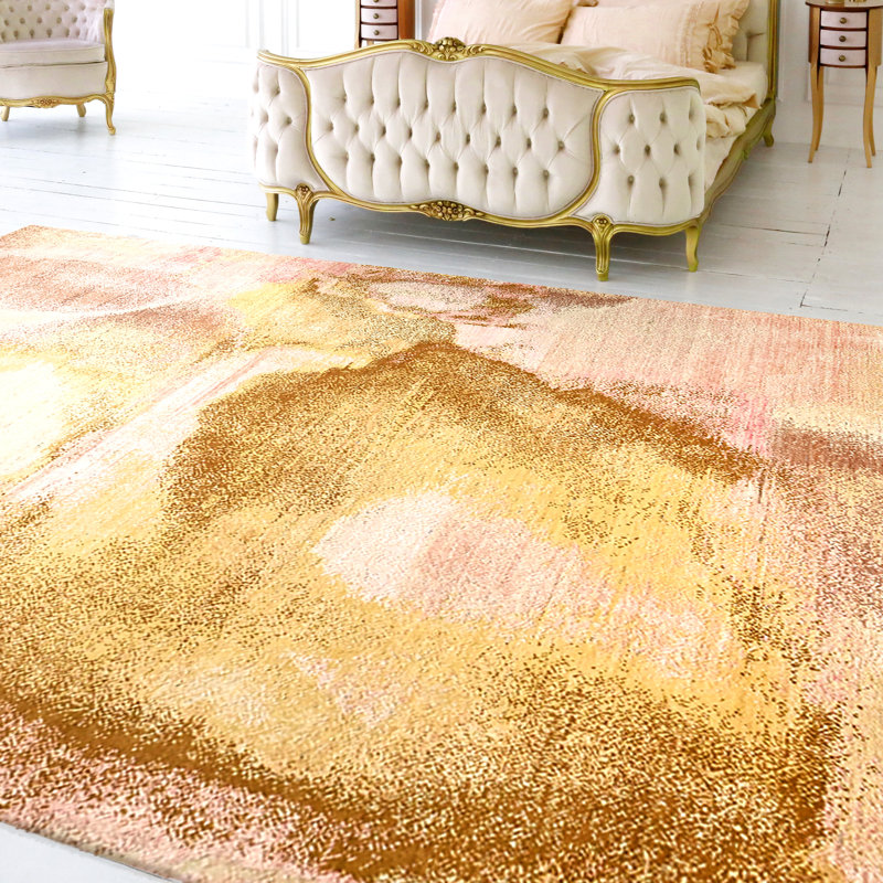 Abstract Area Rug in Pink/Gold