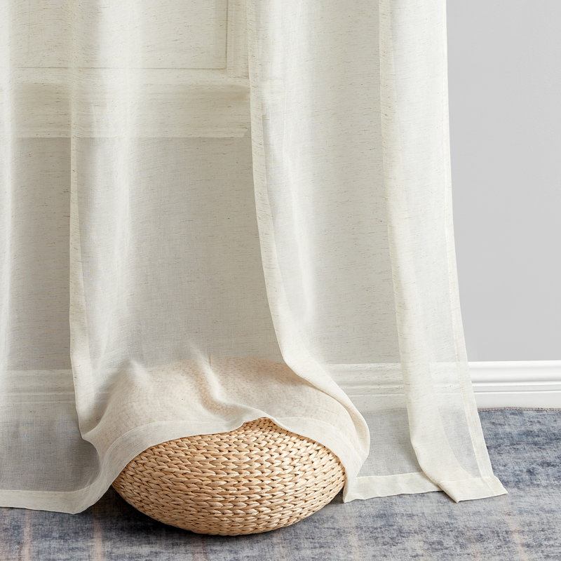 Linen Semi-Sheer Grommet Curtain Panels, Ivory, 54" W x 84" L