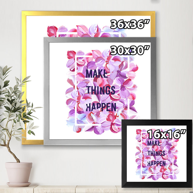 «Make Things Happen» - Art textuel sur toile, H 16 po x l 16 po x P 1 po, Cadre doré