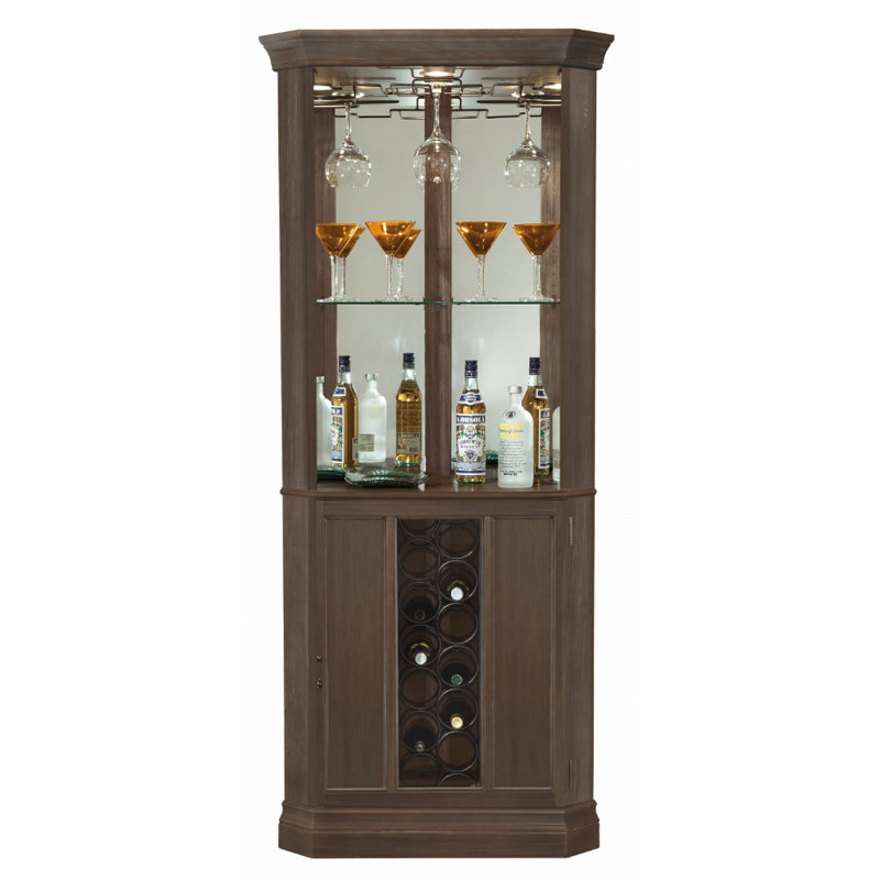 Piedmont IV Corner Wine Cabinet with Lighting and Glass Door, Brown