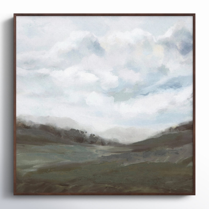 Muted Landscape Drawing Print on Canvas with Pine Frame