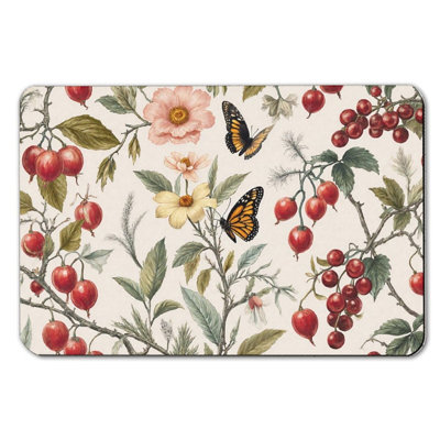 Tapis de bain délicat à motif floral et baies, 36 x 24