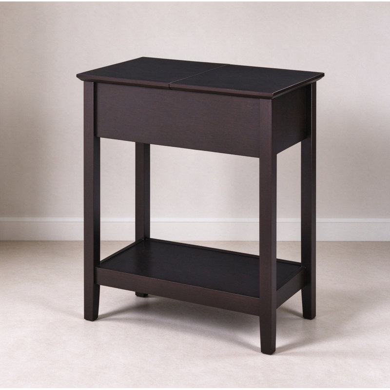 Dark Coffee Flip Side Table with Storage Shelf, Retro Accent Table for Home