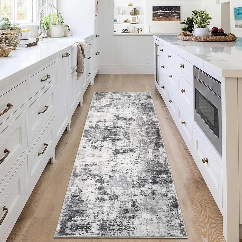 Rug Modern Abstract Washable Rug Stain Resistant Carpet Non-Slip Backing Low Pile Floor Cover Kitchen Hallway EntrywayBrown/Green