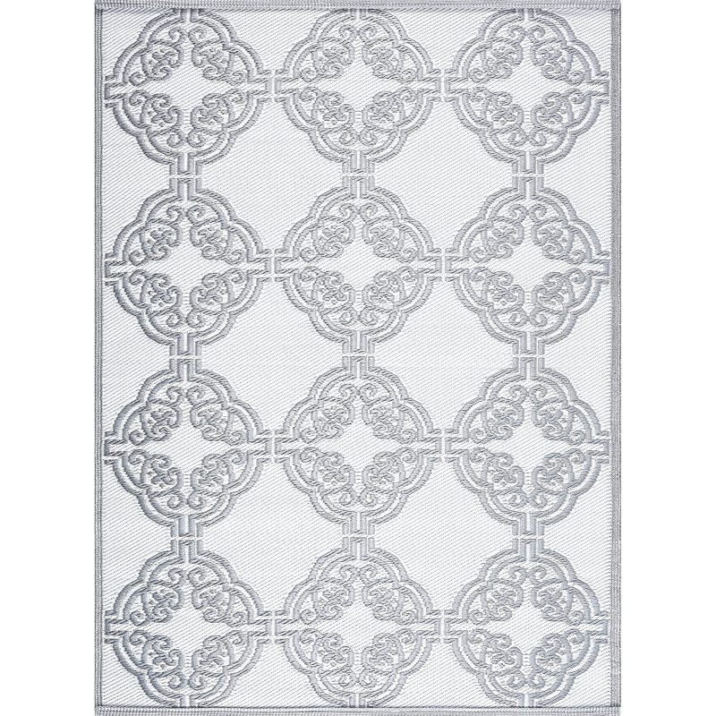 Tapis oriental gris / blanc tissé à la machine Ancha, Rectangle 6 pi x 9 pi