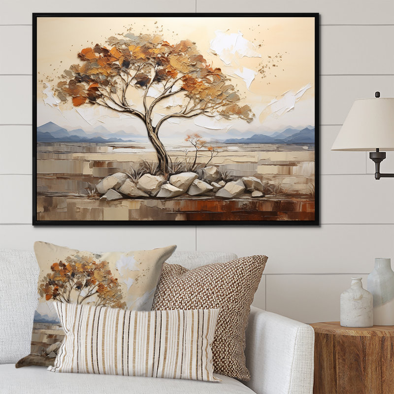 Arbre africain, esprit de la nature 2 - Art mural africain, Cadre flottant noir, H 30 po x l 40 po x P 1,5 po