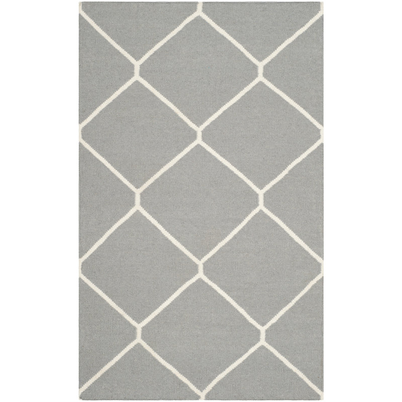 Rodgers Hand Woven Flat Weave Wool/Cotton Geometric Rug in Ivory/Gray, Rectangle 2'6" x 4'