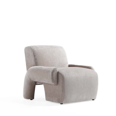 Verandah Mid-Century Modern Chenille Upholstered Pine Wood Accent Chair in Beige