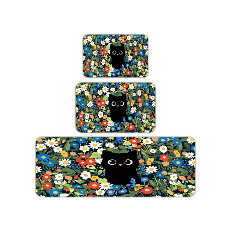 Ensemble de tapis de cuisine 3 pièces Black Cat