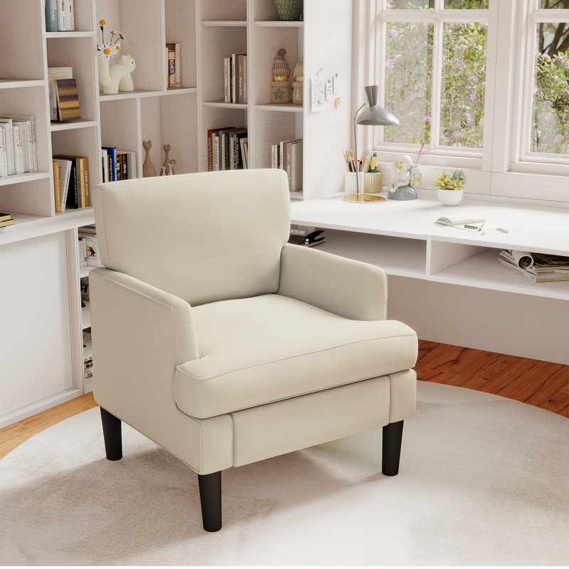 Mid-Century Reading Chair, No Screws Assembly, Comfy Upholstered Armchair with Sturdy Legs, Beige