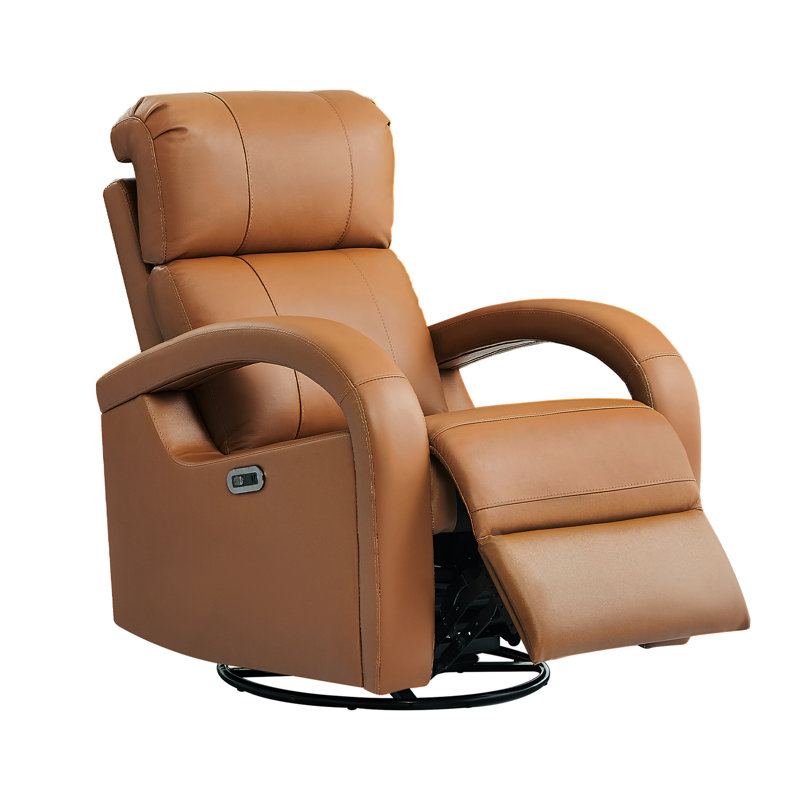 Fauteuil inclinable électrique en cuir fleur à haut plateau pivotant à 270 °, Cuir fleur brun camel