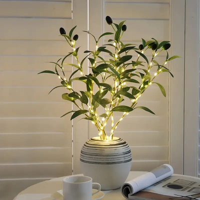 2 pièces branches d'olivier pour vases avec lumières à piles, branches d'olivier éclairées, tiges de verdure artificielle décor pour centres de table vases d'arrangement floral (pile non incluse)