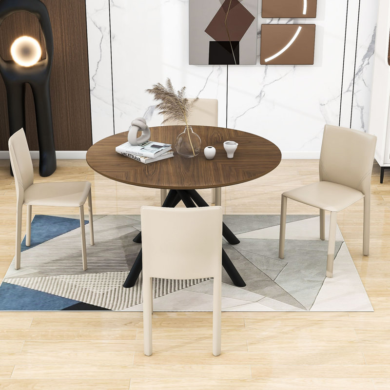 Barlene Modern Round Dining Table with Metal Cross Legs