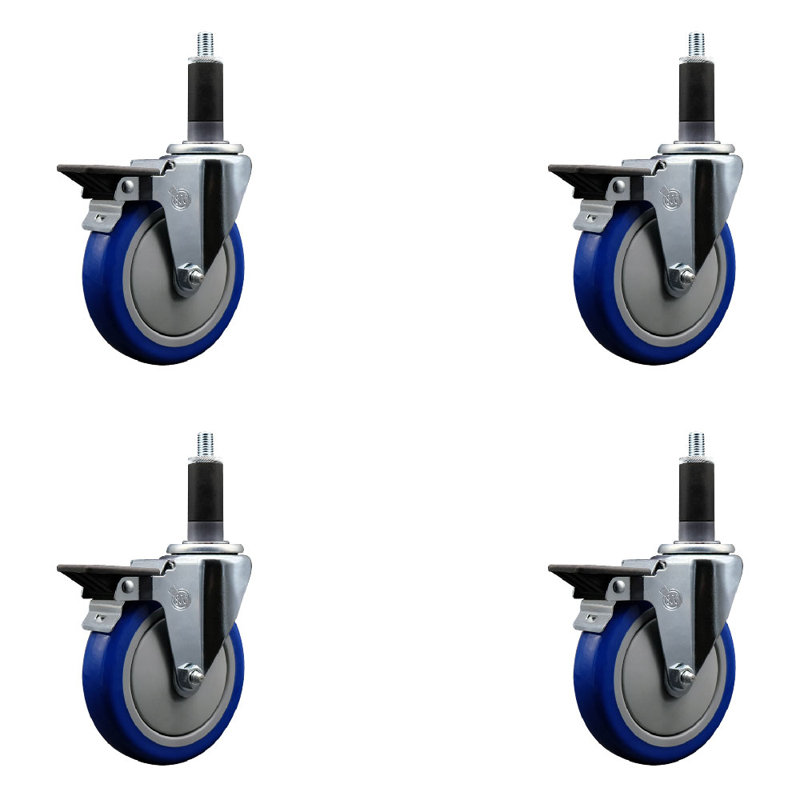 Poly Swivel 1-1/8 Inch Expanding Stem Caster Set with Brake SCC