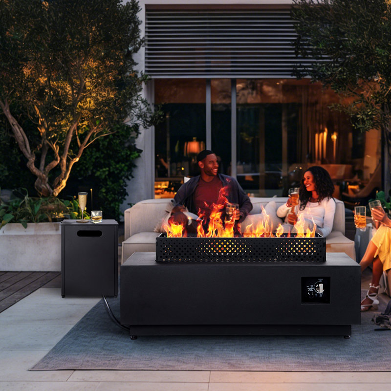 42 Inch Propane Fire Pit Table with 50,000BTU, 3-Piece Outdoor Rectangular Fire Pit with Hidden Fuel Tank for Outside Patio