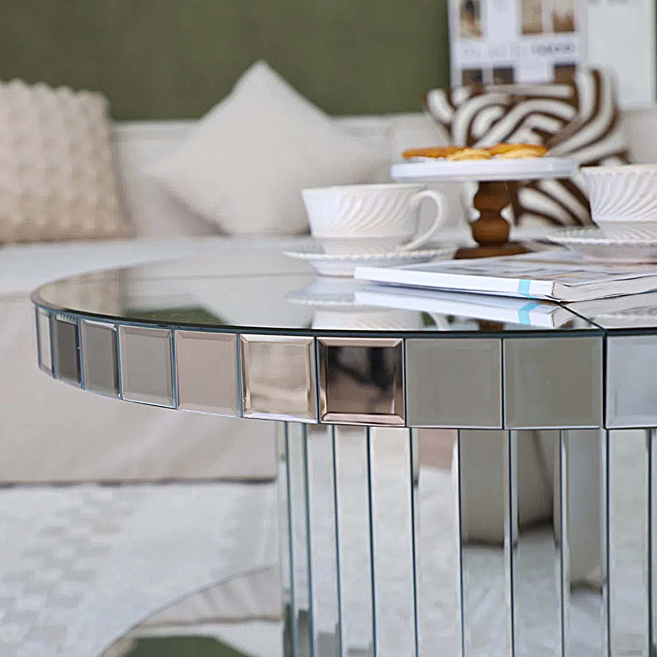 Mercer41 Double-Tier Round Mirror Coffee Table with Fluted Glass | Wayfair