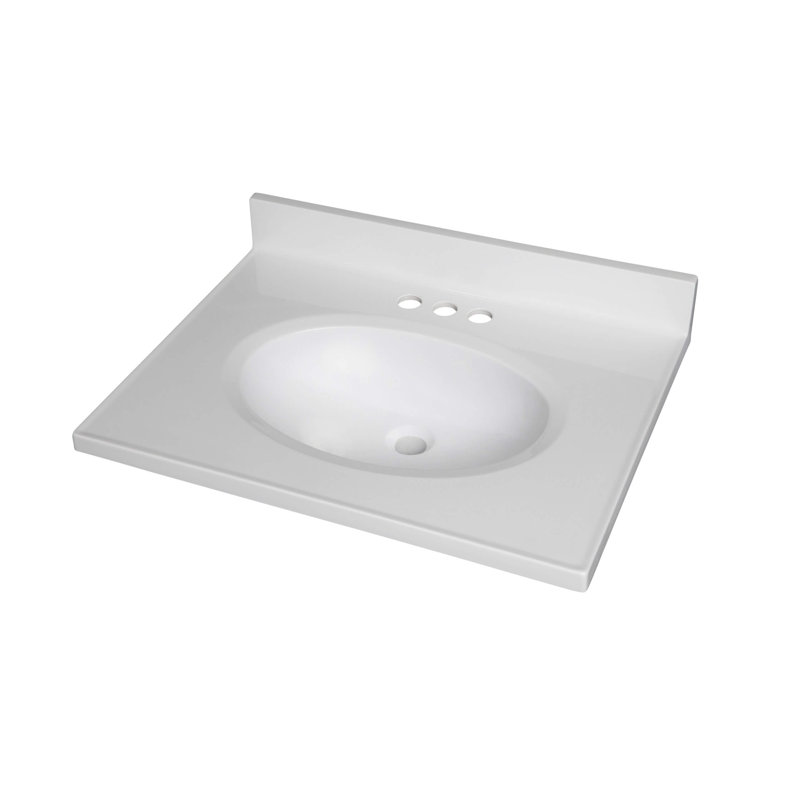 Plateau de meuble-lavabo simple 25 po en blanc avec lavabo