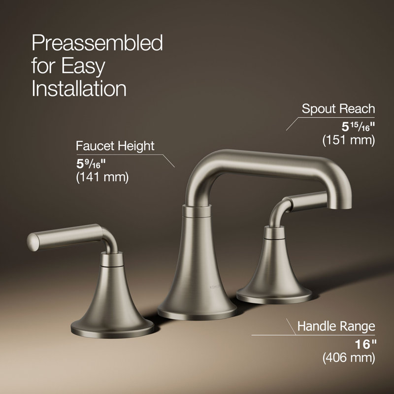 Tone Widespread Bathroom Sink Faucet, Three-Hole Bathroom Faucet with Clicker Drain, 1.2 GPM, Gray