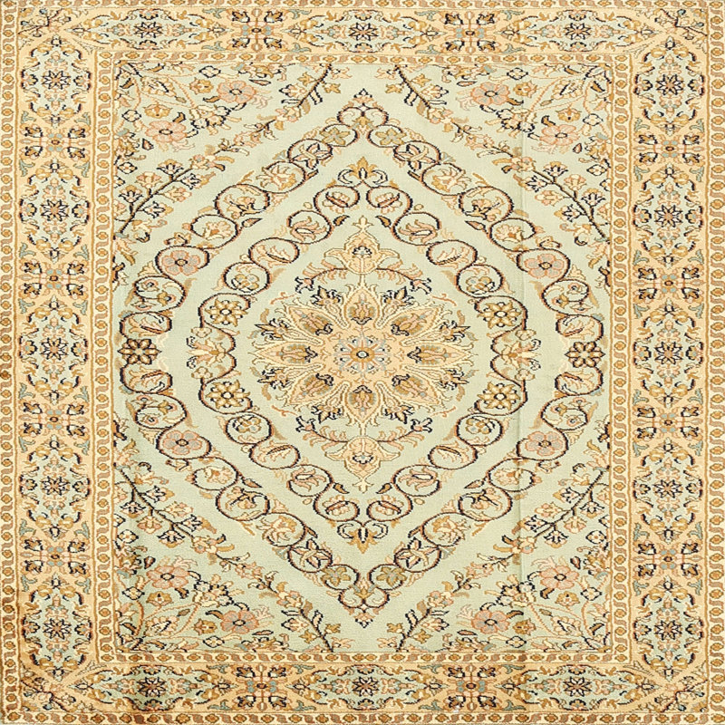 Tapis vert/bleu/brun traditionnel Prochoros, Carré 6 pi