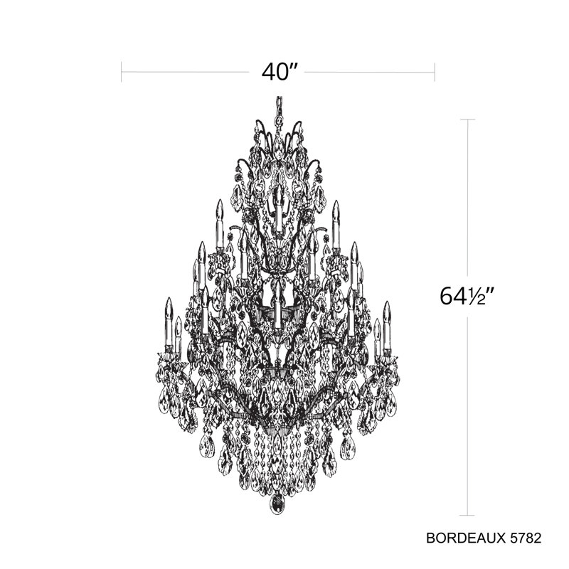 Bordeaux 25 Light 40in x 64.5in Four-Tier Chandelier in Etruscan Gold with Clear Heritage Handcut Crystals, Etruscan Gold