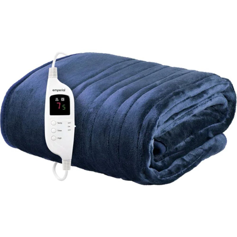 Emperial Heated Throw - Electric Heated Blanket, Machine Washable Soft Fleece with Digital Remote, Timer & 9 Heat Settings - Navy