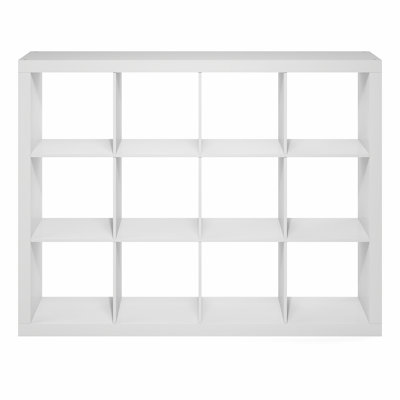 Furinno CUBICLE Book Shelf, 12-Cube 2-Inch Super Thick Frame Bookshelf, Reversible Bookcase, Cube Storage Organizer with Open Back, 15.4 x 58 x 44, for Living Room, Bedroom, Home Office, White