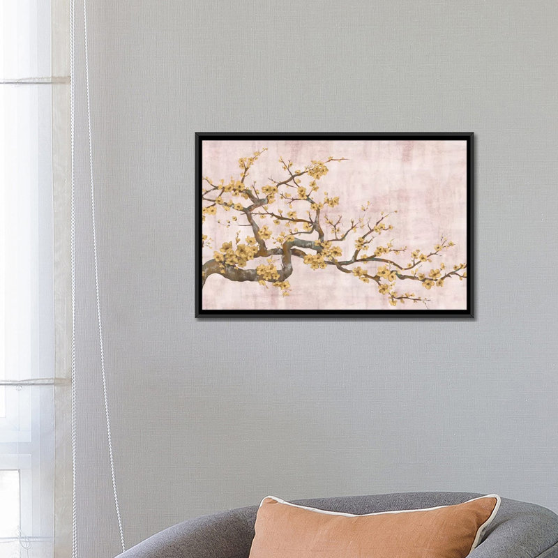 " Angles Of Gold " by Eva Watts, 18" H x 26" W x 1.5" D, Black Framed Canvas, No Mat