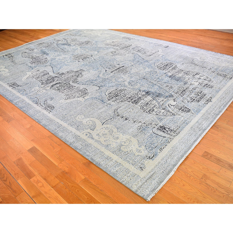 Tapis 10 pi 3 po x 14 pi 3 po en soie et laine à motif cachemire effacé C8A521C4C09C4E818820680229A99B4F