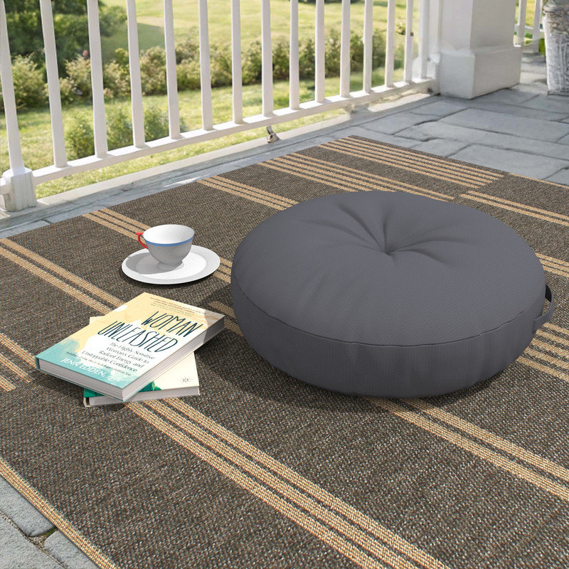Coussin de sol intérieur / extérieur, housse de coussin circulaire de 24 pouces avec insert, Gris, Rond 24 po