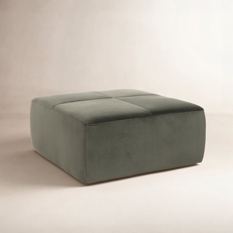 Hartwell 33.9" W Square Upholstered Ottoman, Loden Performance Velvet