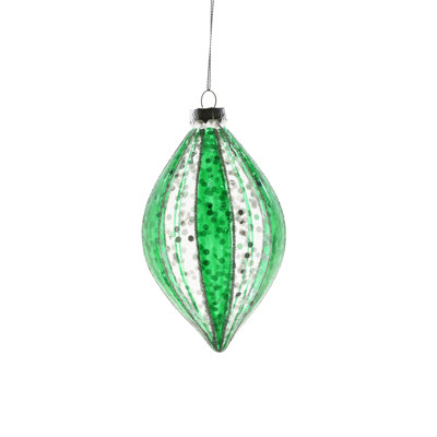 Clear Hanging Glittered Striped Drop Ornament (Pack Of 2)