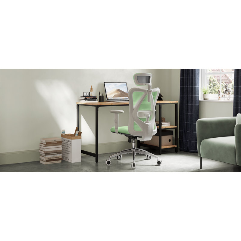 Ergonomic Office Chair, with Adjustable Headrest and Lumbar Support, High Back, Green
