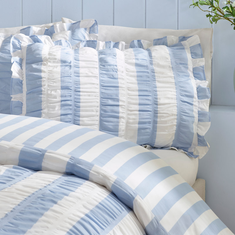 Seersucker Frill Stripe Duvet Cover Set, Super King, Blue