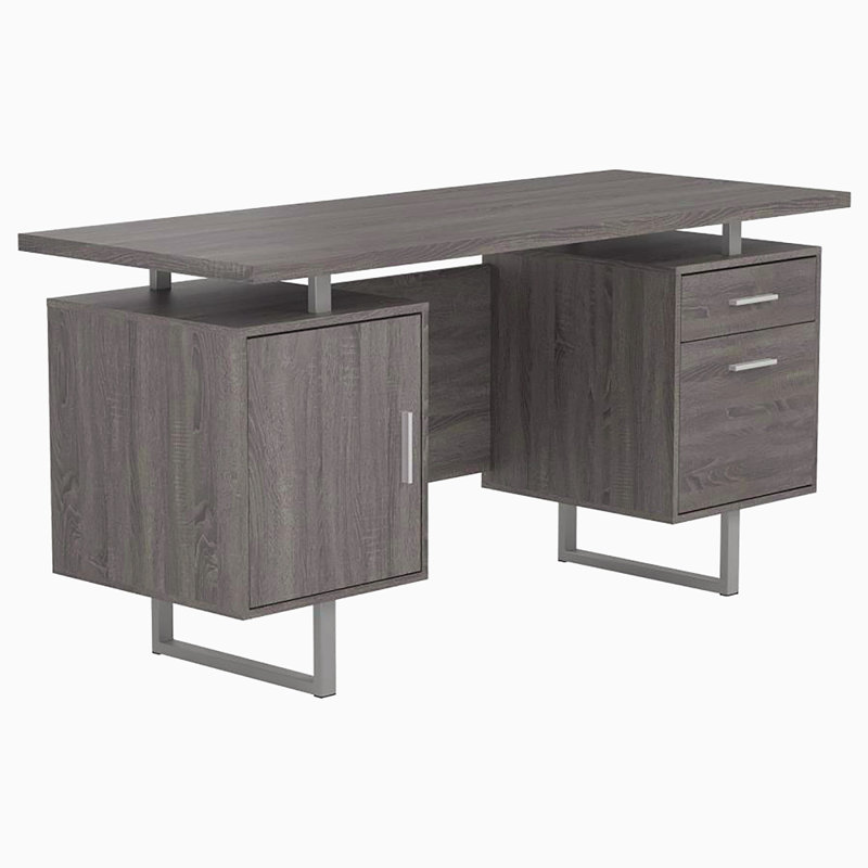 Bureau flottant à 2 tiroirs vieilli, Gris