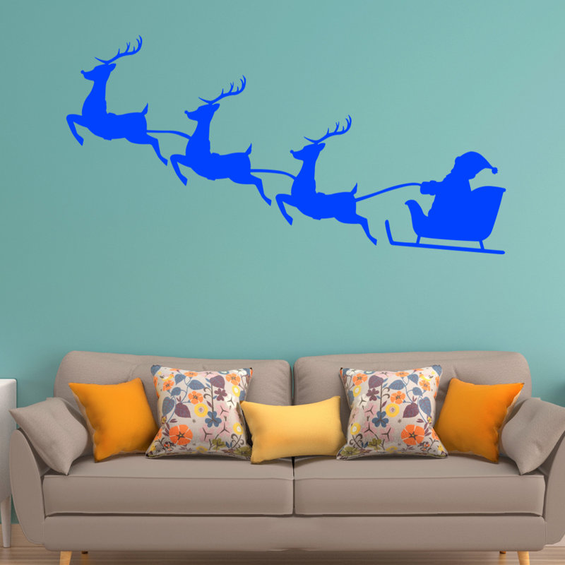 Décalcomanie murale noël renne père noël, H 12 po x l 22 po, Bleu