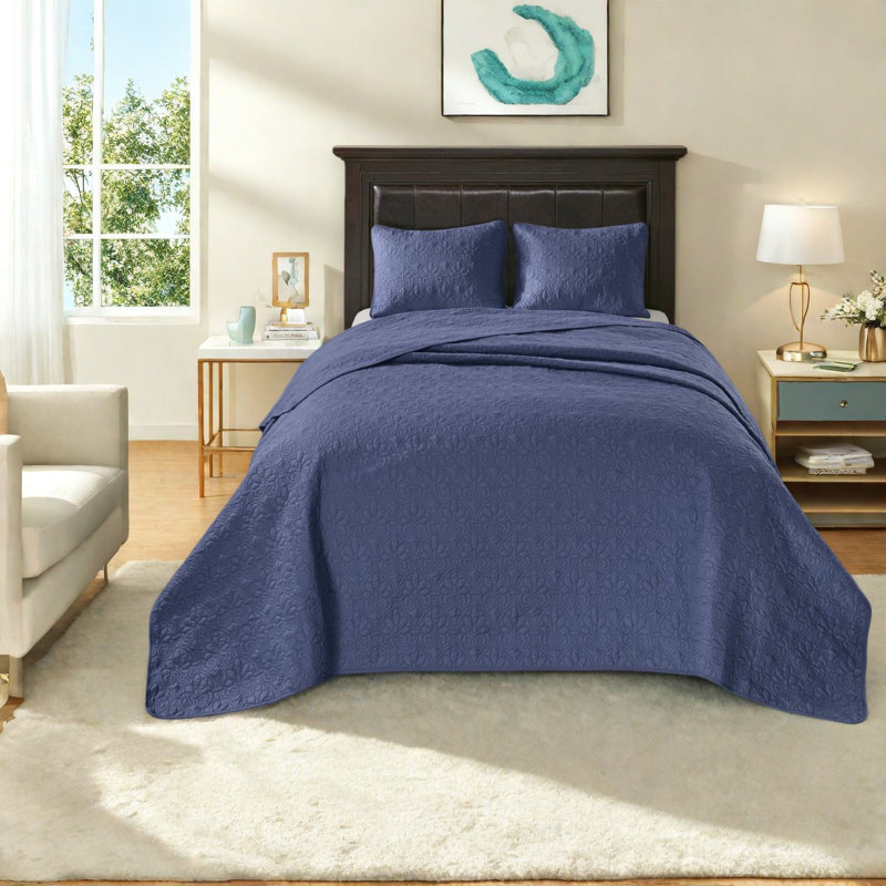 Comfortable Cotton Bedding Sets, Reversible Quilt In Elegant Navy