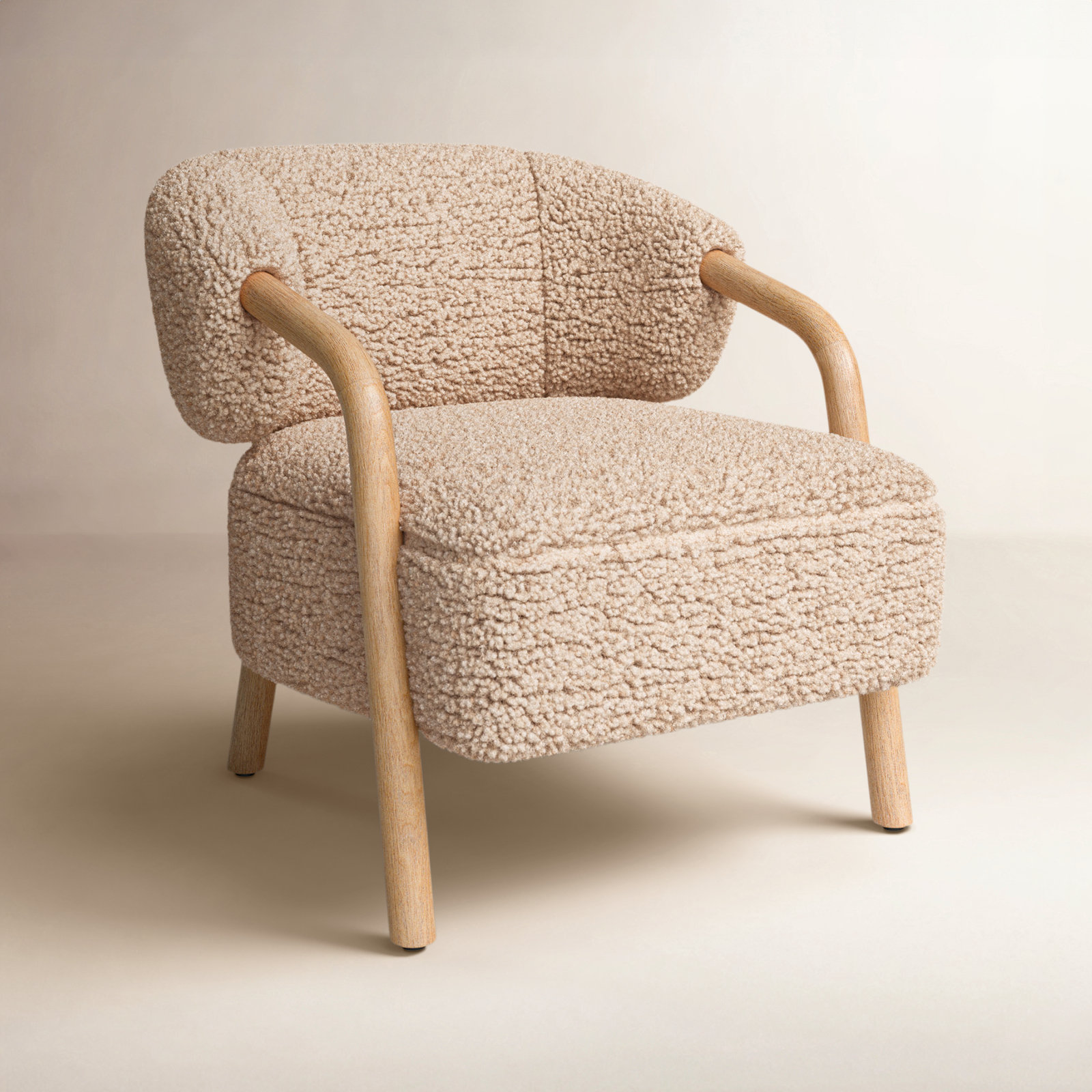 Citrine Oak Armchair, Andes Toast Faux Shearling, Almond Oak
