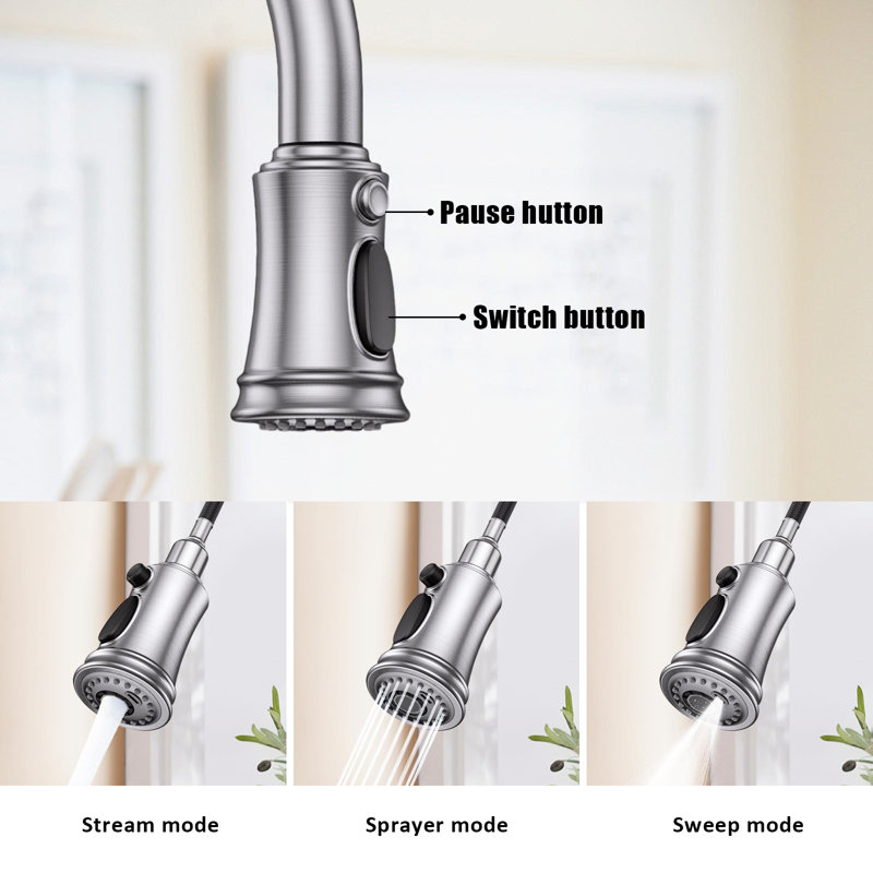 Kitchen Faucet With Pull-Down Sprayer, Single-Handle High Arc Sink Faucet With Deck, Suitable For Kitchen Sinks And Laundry Sinks.