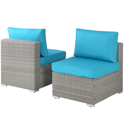 Canapé modulaire d'extérieur en rotin avec coussins 2 pièces