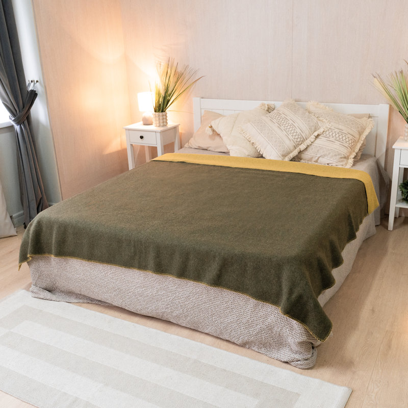 LoveYouHome Blanket, Mustard/Olivegreen, 150 cm W x 215 cm L