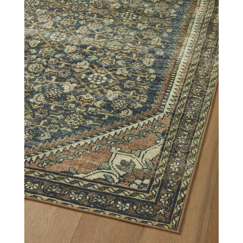 Denim and Clay Vintage Washable Rectangular Rug 2' x 5'