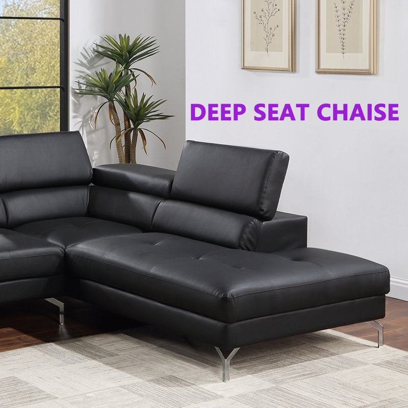 2 - Piece Sectional Couch Set,Faux Leather Sectional Sofa with Adjustable Function, Black Faux Leather