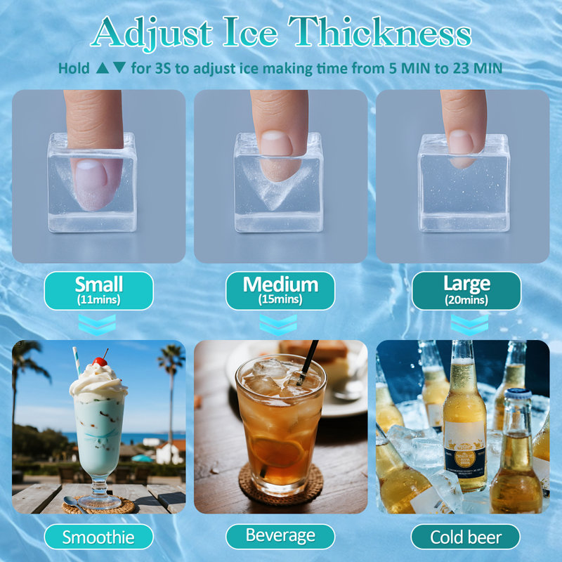 Ice Maker Machine Commercial - 100LBS/24H Freestanding Cabinet Ice Maker 45 Ice Cubes in 8-20 Mins, with 3 Ice Thickness Jug & Tap Water Inlet Auto Self-Cleaning for Home Office Bar