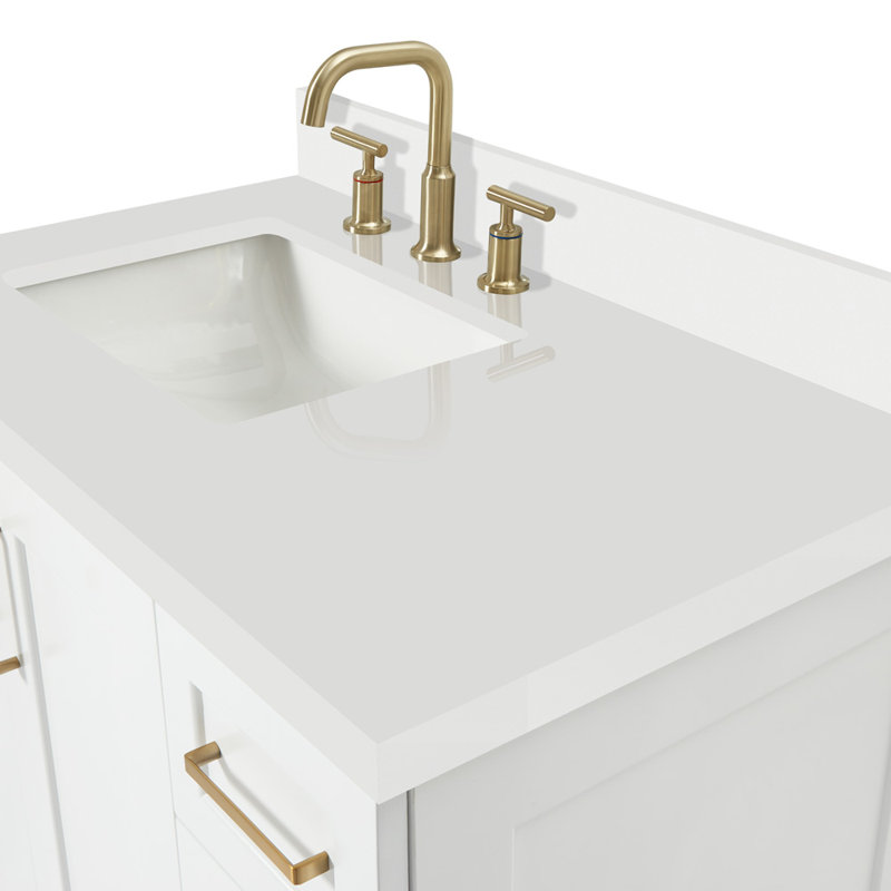 37 IN.  Single Bathroom Vanity, White, Rectangular, Left