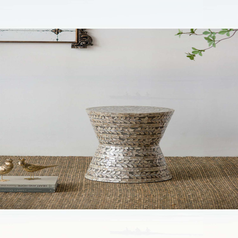 Tabouret de jardin effilé D14x19 Capiz, table d'appoint décorative avec incrustation élégante et design polyvalent pour une utilisation à l'intérieur