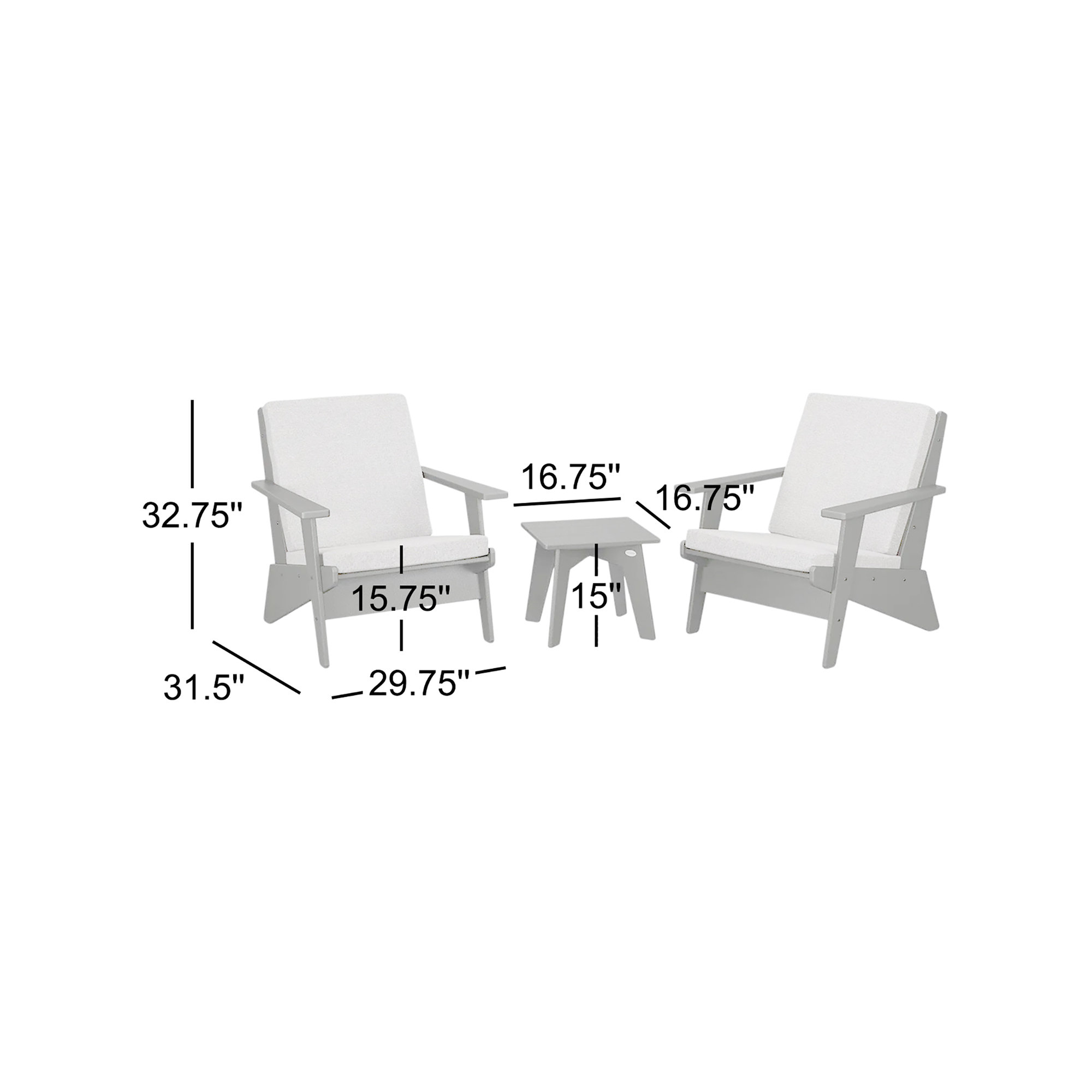 Riviera Modern Lounge 3-Piece Set, Black, Gray Mist