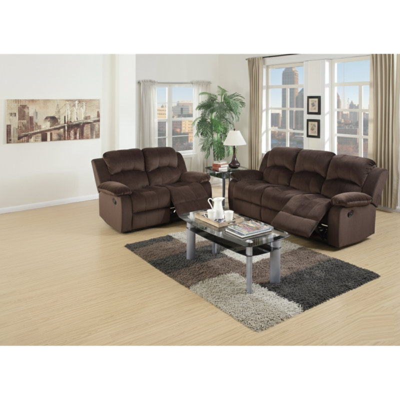 Ensemble de salon 2 pièces de style moderne confortable avec accoudoirs coussinés et dossier en suède rembourré chocolat